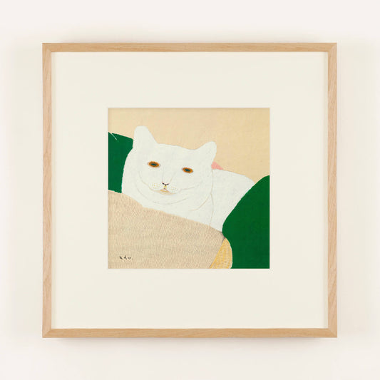 いえにいるシロネコ　フレーム50＋額装マット付き