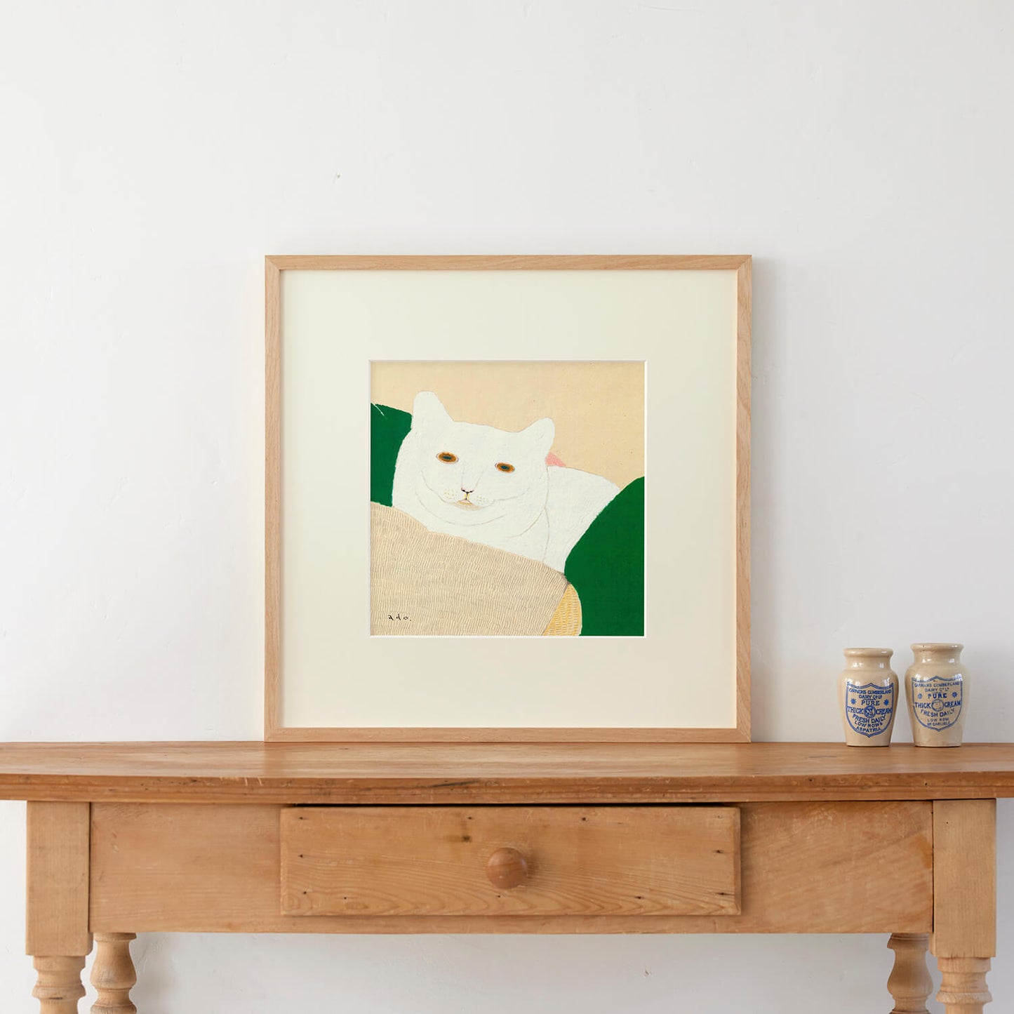 いえにいるシロネコ　フレーム50＋額装マット付き